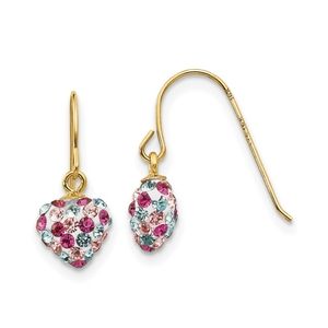 SOLID 14kt Gold with Lovely Crystal Heart Dangle Earrings